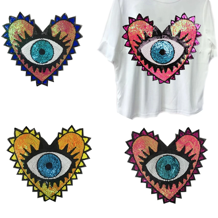 

10Pcs Sequin patch Fashion Coat Patch Heart-shaped Eye Sequins Embroidery Cloth Accessories Applique Embroidery Flower Patches