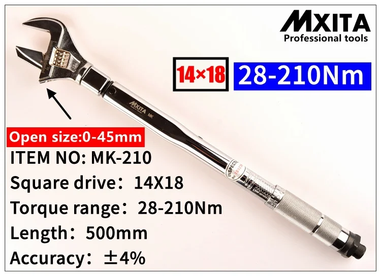 Mxita OPEN wrench Adjustable Torque Wrench 14X18 28 210Nm Insert Ended