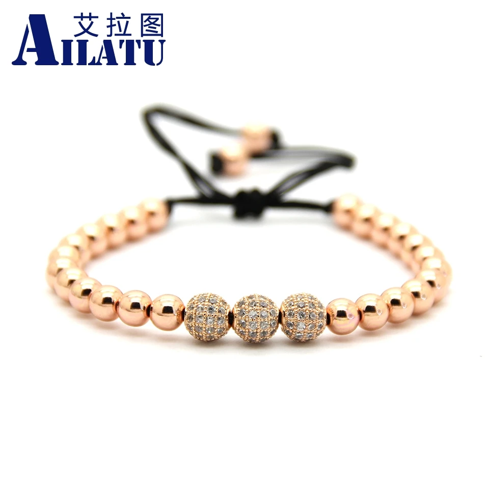 

Ailatu 10 Pieces Wholesale 6mm Copper Beads with 8mm Plated Pave CZ Beads Jewelry, Braided Bracelet For Men & Girls