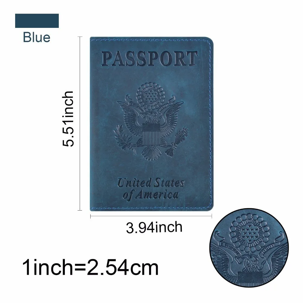 Натуральная кожа Обложка для паспорта для Соединенных Штатов Америки Твердый кредитный держатель для карт в деловом стиле, для паспорта чехол унисекс дорожный кошелек - Цвет: Blue