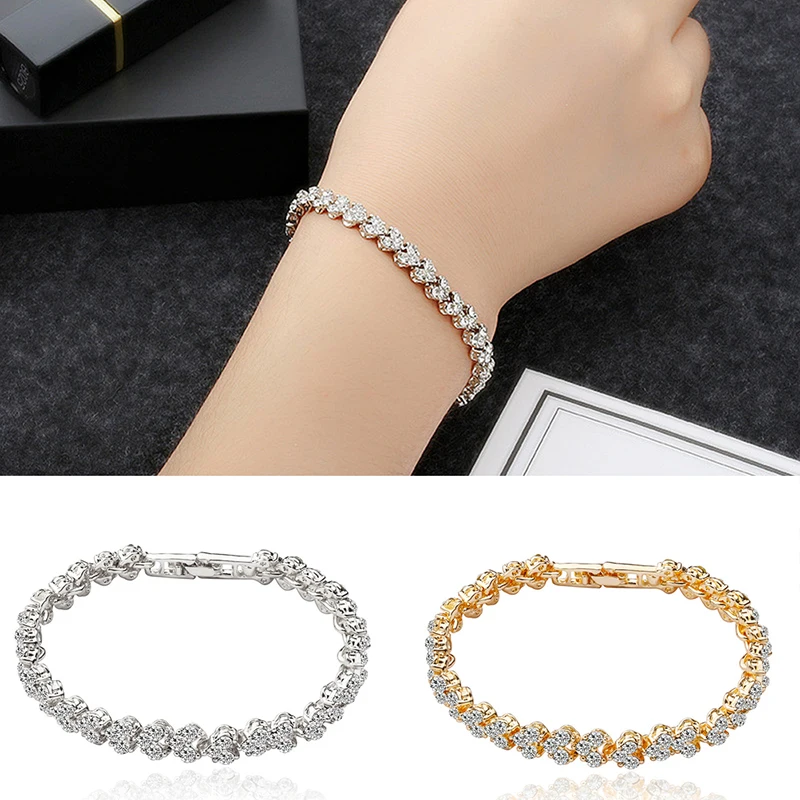 

Crystal Charm Rose Gold Color Charm Zirconia Crystal Tennis Bracelets For Women Wedding Bride Clasp Rhinestone Bracelet