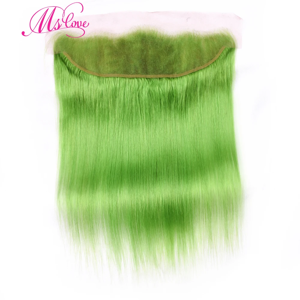 MS любовь Светло-зеленый пучки волос с закрытием кружева фронтальной 100% человеческих волос пучков с фронтальной бразильские волосы прямые