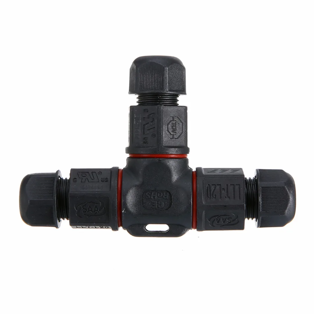 1pc IP67 Waterproof Electrical Cable Wire Connector 3 Core Black  220V~380V Solar Garden Outdoor Junction