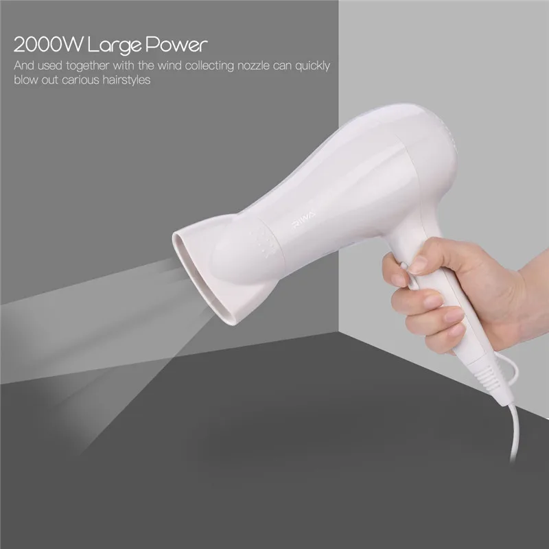 

Riwa Professional 2000W Large Power Hair Dryer Honeycomb wind inlet Blow Dryer with 2 Speed and 3 Heat Settings + nozzle S42