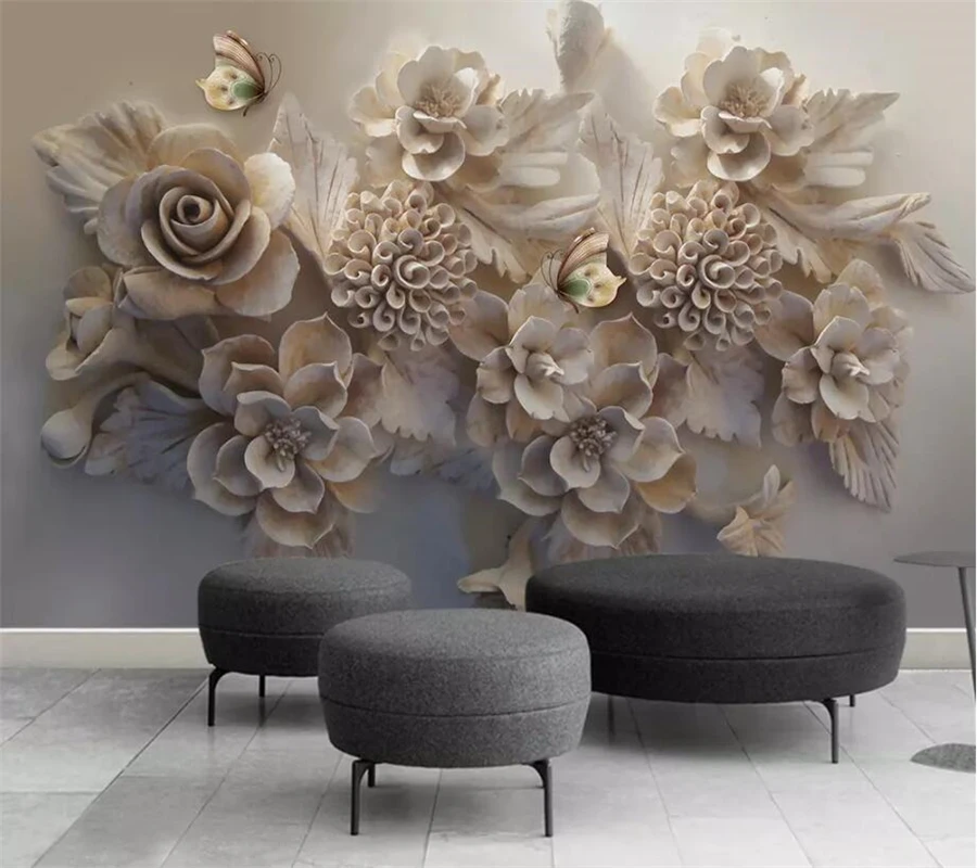 Wellyu пользовательские обои 3d красивые стерео фото фрески рельеф Гостиная цветы бабочка ТВ фон 3d Обои фреска