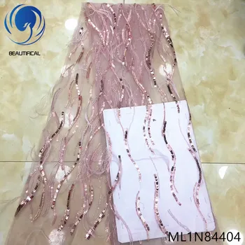 

BEAUTIFICAL 3d french lace fabrics 2019 New sequins embroidery lace fabric 3d long fluff net lace fabric for wedding ML1N844
