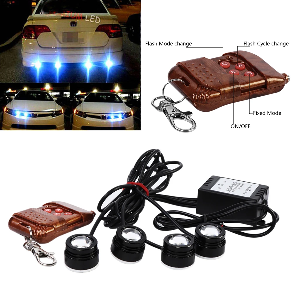 

Auto 4in1 12V Hawkeye LED DRL Wireless Remote Control Kit FEB Car styling Emergency Strobe Lights 4in1 Warning Backup Lamp