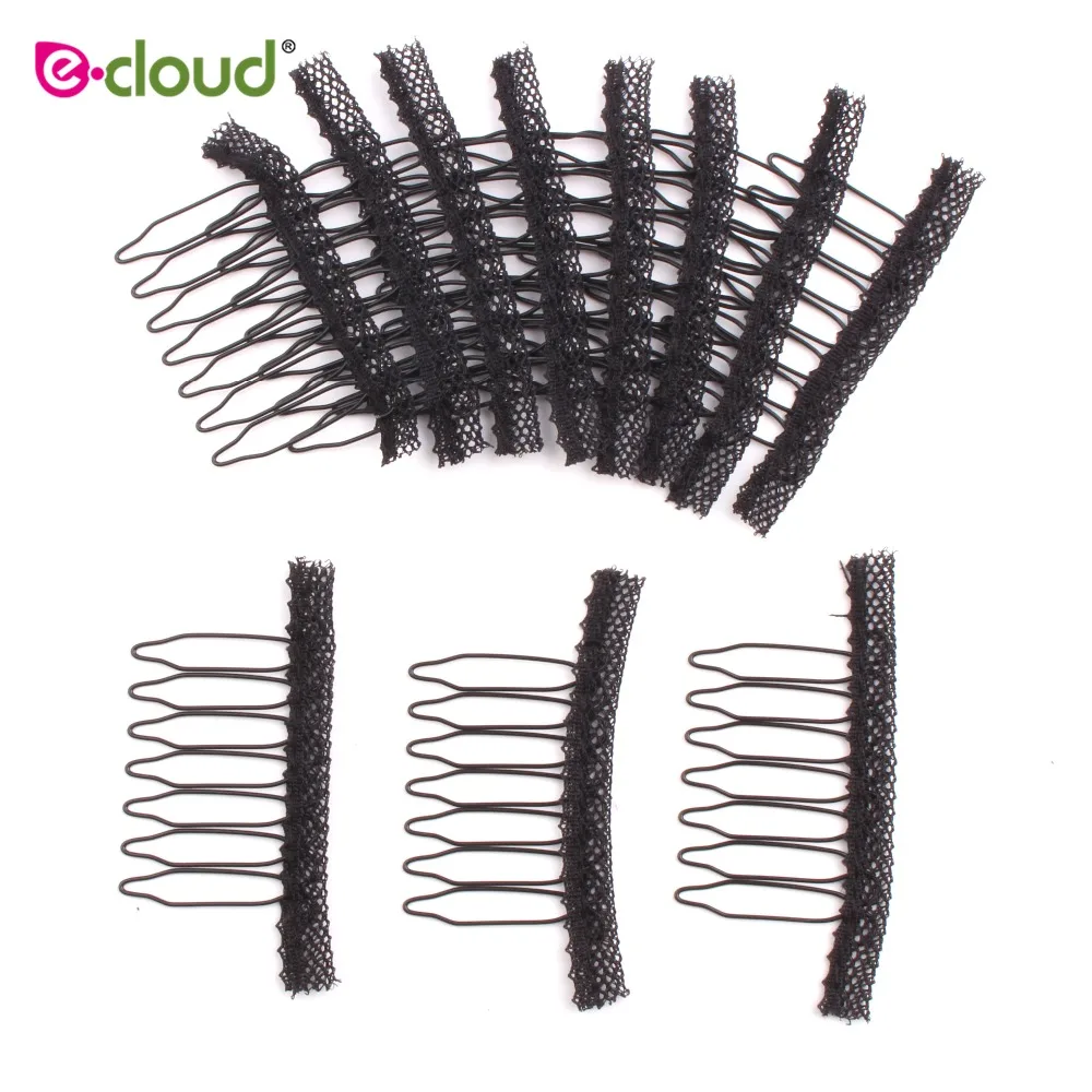 

20pcs/Lot Black Color Wire Hair Wig Combs 7 Teeth Stainless Steel Wig Combs For Wig Caps Wig Clips For Hair Extensions