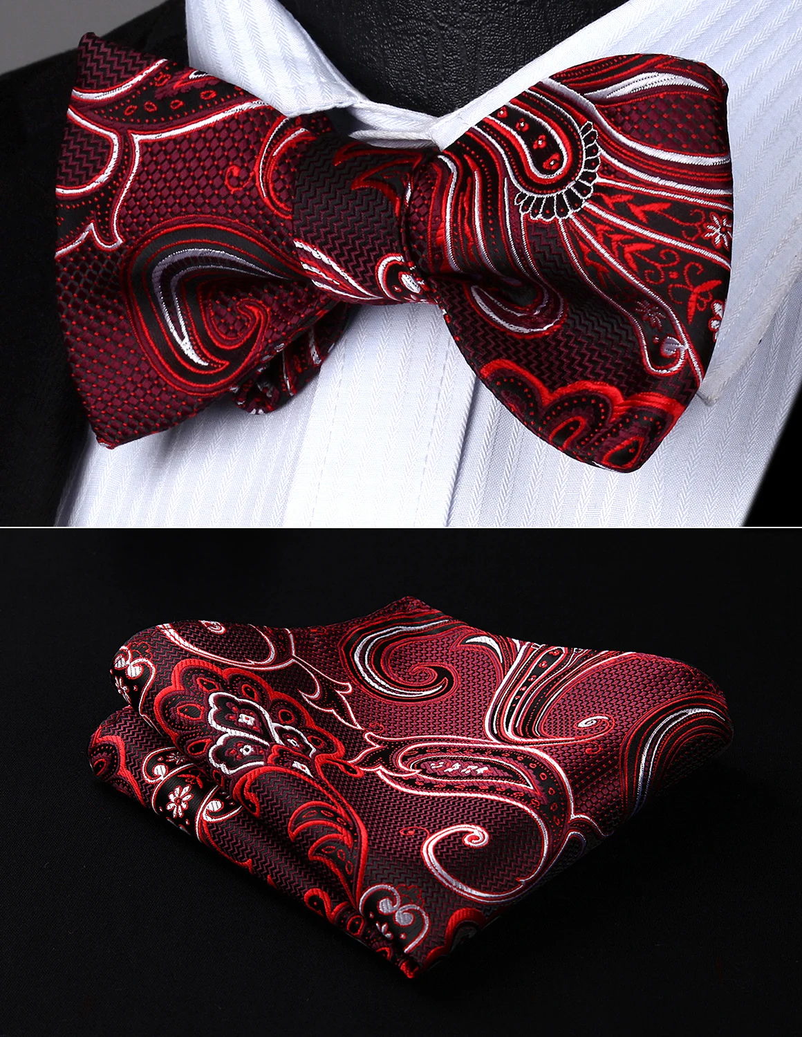 Party Pocket Square Classic Wedding BP936US Burgundy Black Paisley