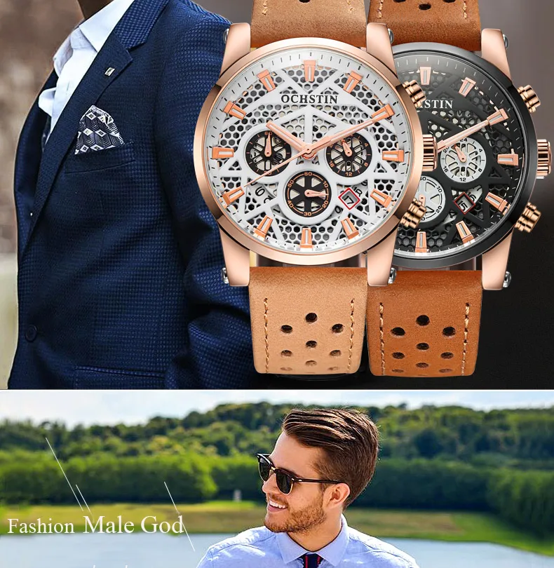 OCHSTIN Роскошные брендовые новые для мужчин уникальные скелетные спортивные часы наручные кварцевые мужские деловые Наручные часы Подарки