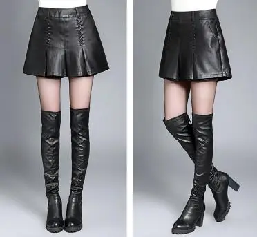 Corea Plisada Pierna El Gran Llevar Cuero Falda Invierno Del Yardas Black Nuevo La Femenino qq17t