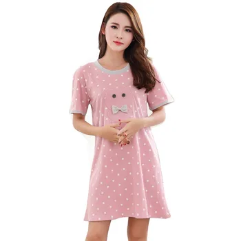 

Brand Summer Women's Nightgown Mujer Lounge Dress Mini Nightdress Polka Dot Sleepwear Nightwear Pink Sleepshirts Shirt Homewear
