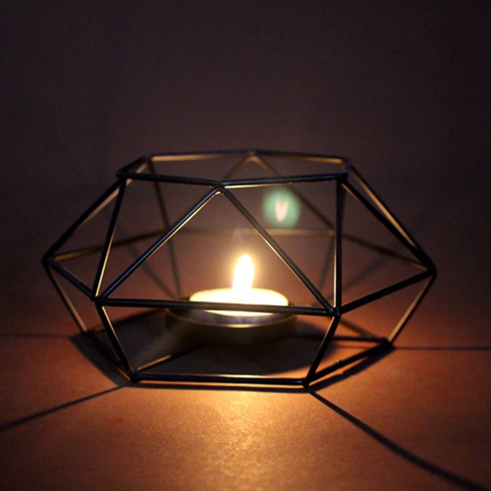 Geometry Tealight Candle Holder Tabletop Aritist Craft Black Metal Wire