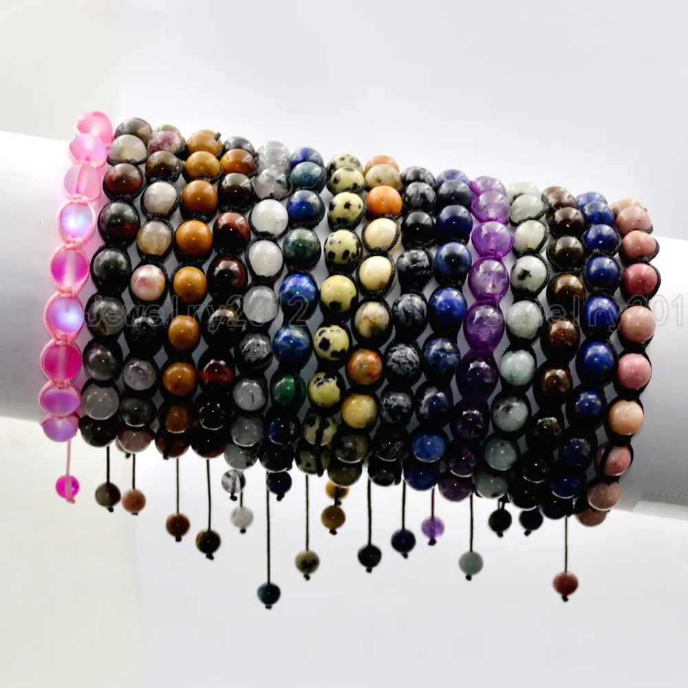 001-0 Men's Women's 8mm Natural Gemstones Macrame Beads Bracelet Fashion Adjustable
