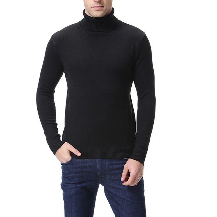 Осенний и зимний мужской свитер модный однотонный свитер с высоким воротом мужской повседневный тонкий длинный рукав вязаный высокий эластичный свитер