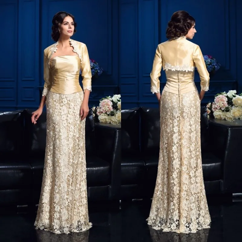 

2019 Mother of the Bride Dresses with Jacket Lace Appliques Evening Gowns Prom Wear Knee-Length Formal Wedding Guest Dress