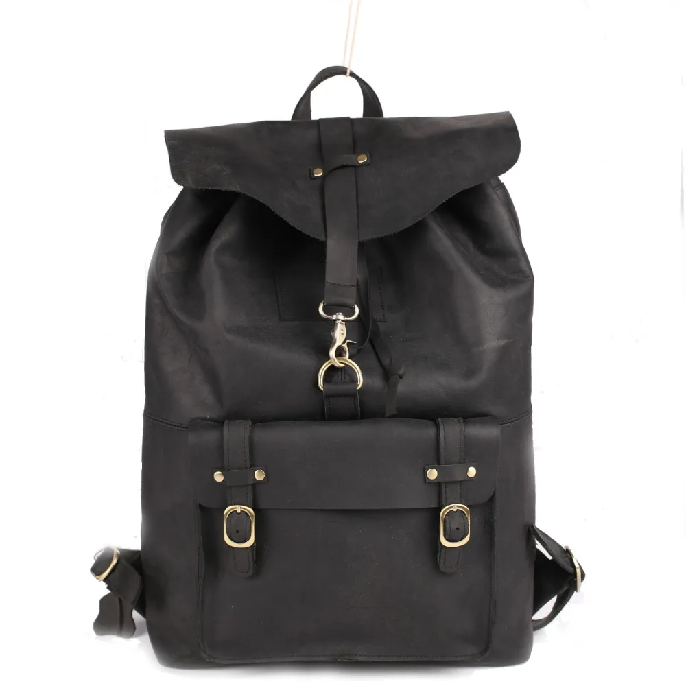 Aliexpress.com : Buy Vintage Black Genuine Oil Wax Leather Backpack For