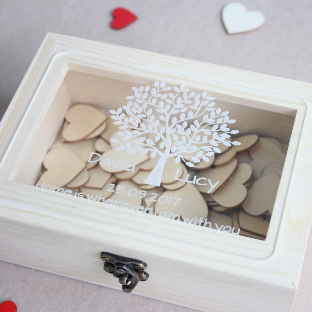 

Personalized Wedding Guest Book,Wooden Keepsake Box with Tree,Custom Wooden Heart Guestbook for Signature,Rustic Wedding Decor