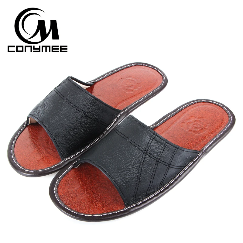 

CONYMEE Summer Sandals 2018 Men Genuine Leather Beach Shoes Home Indoor Slippers Pantufas Big Size Flip Flops Mens Sneakers