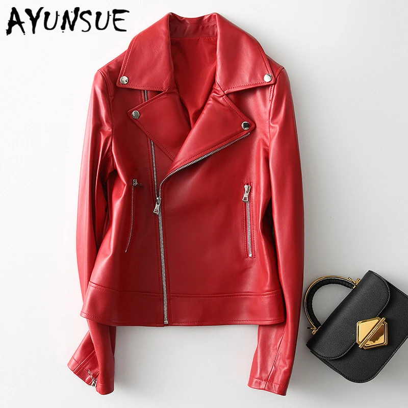

AYUNSUE 2019 Casual Spring Autumn Genuine Leather Jacket Real Sheepskin Coat For Women Short Black Slim Jackets Outerwear 69001