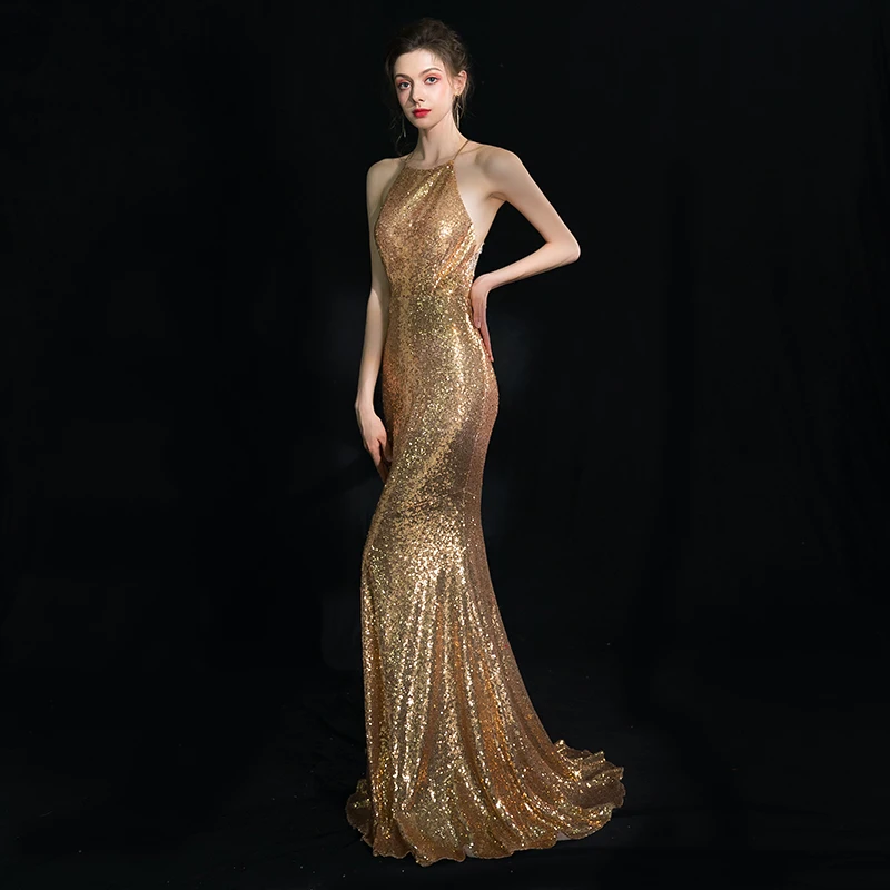 Beauty-Emily Sequins Golden Evening Dresses Mermaid Long Formal Prom Party Dresses 2019 Long for Women New Style Beauty-Emily Sequins Golden Evening Dresses Mermaid Long Formal Prom Party Dresses 2019 Long for Women New Style