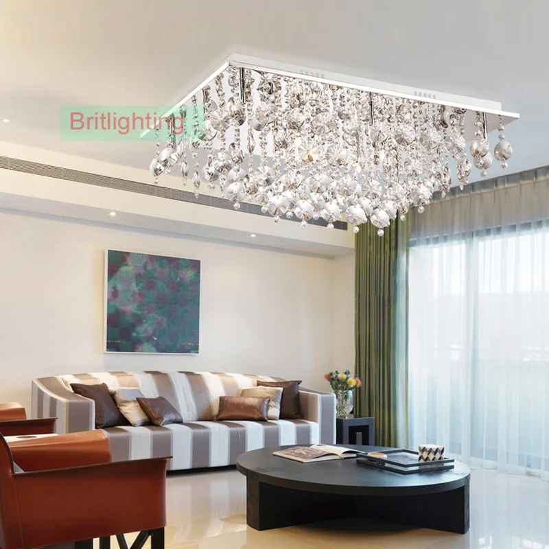 

modern crystal ceiling lighting rectangle surface mounted contemporary lighting semi-flush Ceiling lamps Modern Crystal Light