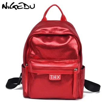 

Fashion Glitter Women Backpack big capacity soft PU Leather Teenage Girls School Bag Large Female backpacks for travelling red