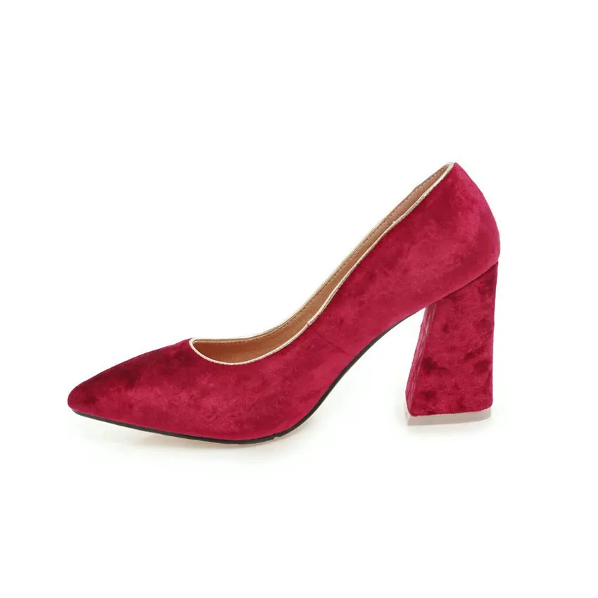 TASSLYNN 2019 Women Pumps Slip on Pointed Toe Flock Elegant Shoes OL Square High Heels Sexy Party Pleuche Women Shoes Size 34-43