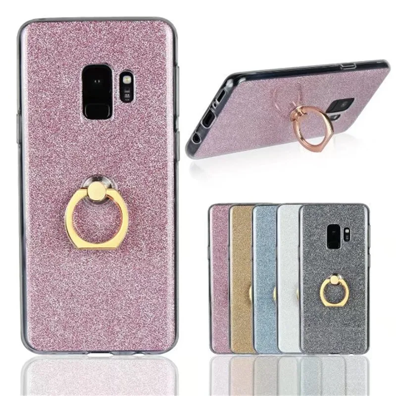 

Phone Case For Samsung Galaxy S9 Glitter Bling Case Finger Ring Holder TPU Silicone Back Cover Capa For Samsung Galaxy S9 Plus