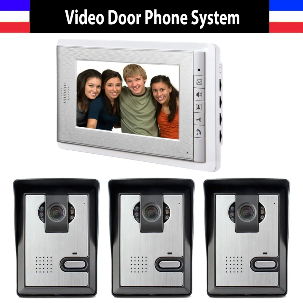 

7 Inch Monitor Video Door Phone Intercom Doorbell System Video interPhone Doorbell Kit 3-Camera 1-Monitor