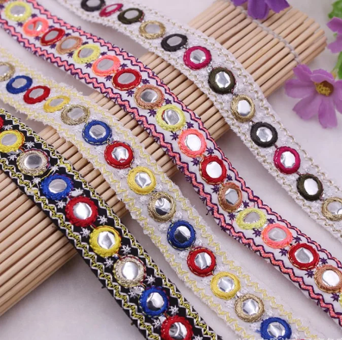 

1yard DIY Ethnic Style Vintage Embroidery Mirror Lace Trim Ribbon Fabric For Sewing Home textile Clothing Shoes Hat Accessories