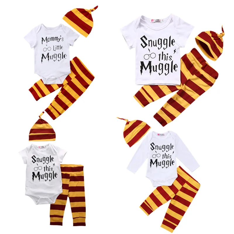 

2018 New Brand baby boy clothing set Short sleeved printing romper +pants+hat fashion baby boys girls clothes newborn 3pcs suit