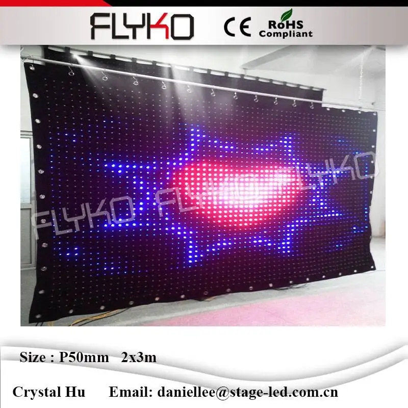 

FLYKO dj booth customized hot demension P5cm 2x3mblack wall RGB 3in1 led lights display video curtain stage cloth for bar table