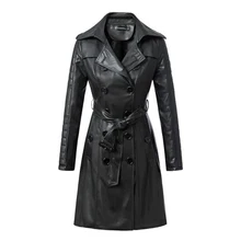 Новая мода осень зима женские Куртки из искусственной мягкой кожи Pu длинный рукав длинный плащ пальто Высокое качество Женские пуговицы Горячая