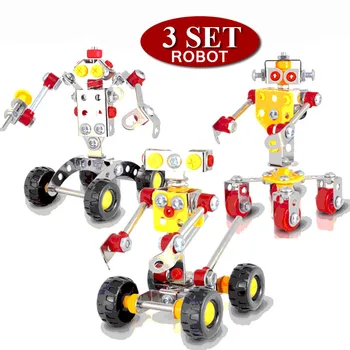 

3set Large 3D Metal Puzzle Assemble Screw Building Blocks Kits Convertible Robot Model Teaching Toy for Student Educational Toys