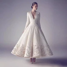 1950s Ретро платья для выпускного вечера Ashi Studio Длинные рукава Глубокий v-образный вырез аппликация персонализированные вечерние платья арабский стиль