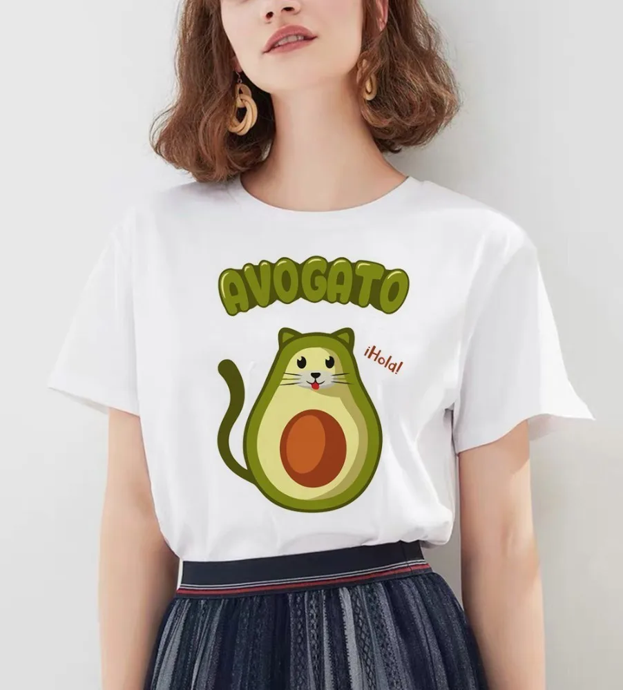

Cartoon Avocado Vegan Short Sleeve Cute T-shirt Womens Small Fresh Casual T Shirt Harajuku Ullzang Tshirt Fashion Top Tee Female