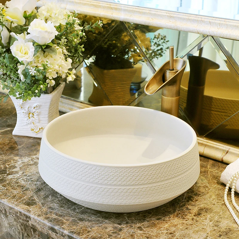Europe Style Handmade Countertop Basin Bathroom Sink Ceramic wash basin porcelain china vessel sinks white color (1)