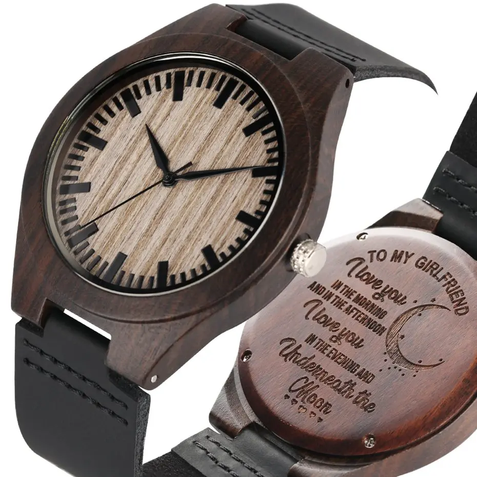 

Unique Customized Watch "To MY Girlfriend "Women Quartz Wooden Watches Clocks Leather Top Luxury Gifts for Soulmate Girlfriend