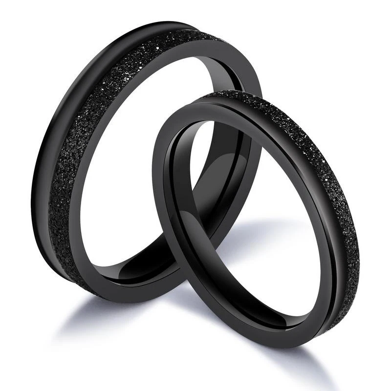 Contracted Black Color Couple Rings Dull Polished Wedding