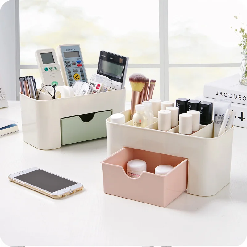 

Multi-functional Plastic Makeup Organizer Make Up Brush Storage box with Drawer Cotton Swabs Stick Storage case