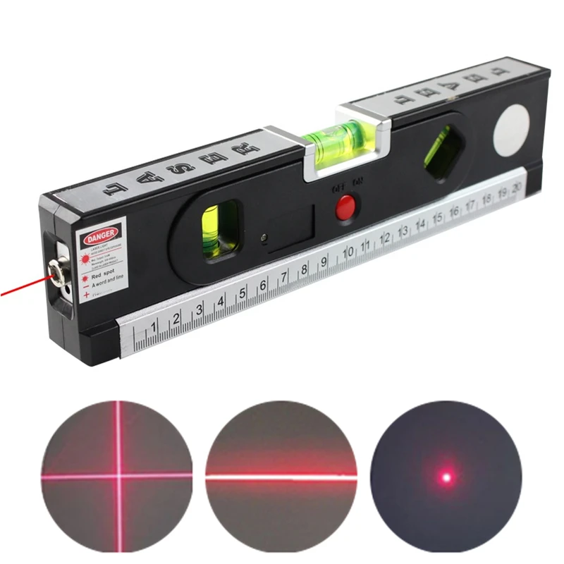

4 in 1 Laser Level Aligner Vertical Horizontal Lasers Accurate Marking Line Construction Tool with Locking Measuring Tape Ruler
