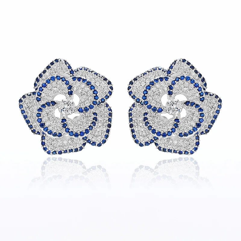 XIUMEIYIZU дизайн микро pave AAA циркон роза серьги гвоздики для женщин/девочек, высокое качество CZ вечерние/свадебные ювелирные изделия - Окраска металла: Blue
