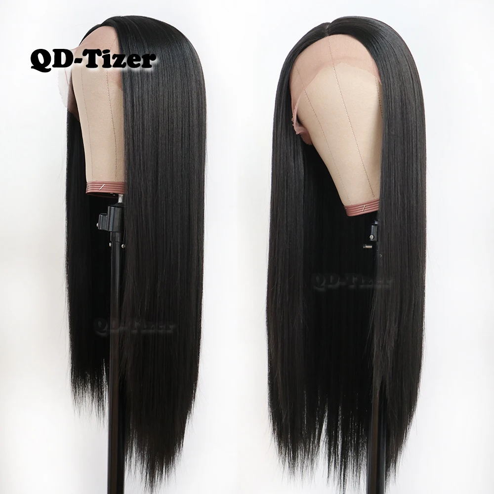 QD-Tizer Hair Long Straight Hair Lace Wigs Natural Soft Hair Glueless Heat Resistant Synthetic Lace Front Wigs for Black Women