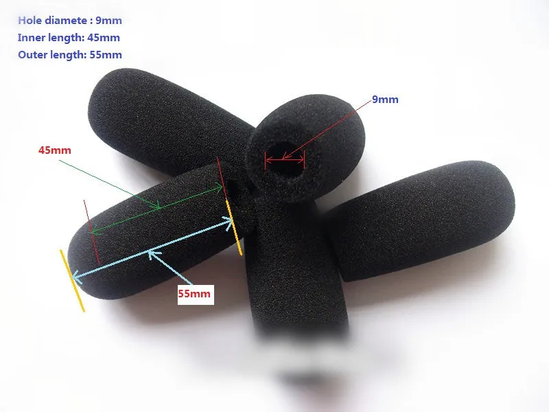 Linhuipad пенный(мягкий) микрофон ветровые экраны Mic ветровые стекла крышки 9 мм Открытие 45 мм внутренняя длина 10 шт./лот