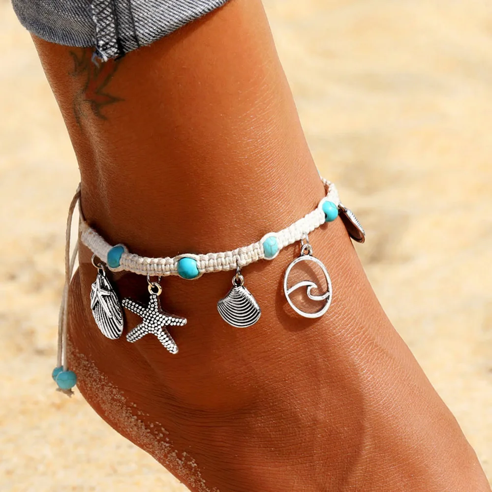 Bohemian Starfish Shell Stone Anklets For Women Vintage Handmade Wave Anklet Bracelet on Leg Chain Summer Beach Ocean Jewelry Bohemian Starfish Shell Stone Anklets For Women Vintage Handmade Wave Anklet Bracelet on Leg Chain Summer Beach Ocean Jewelry