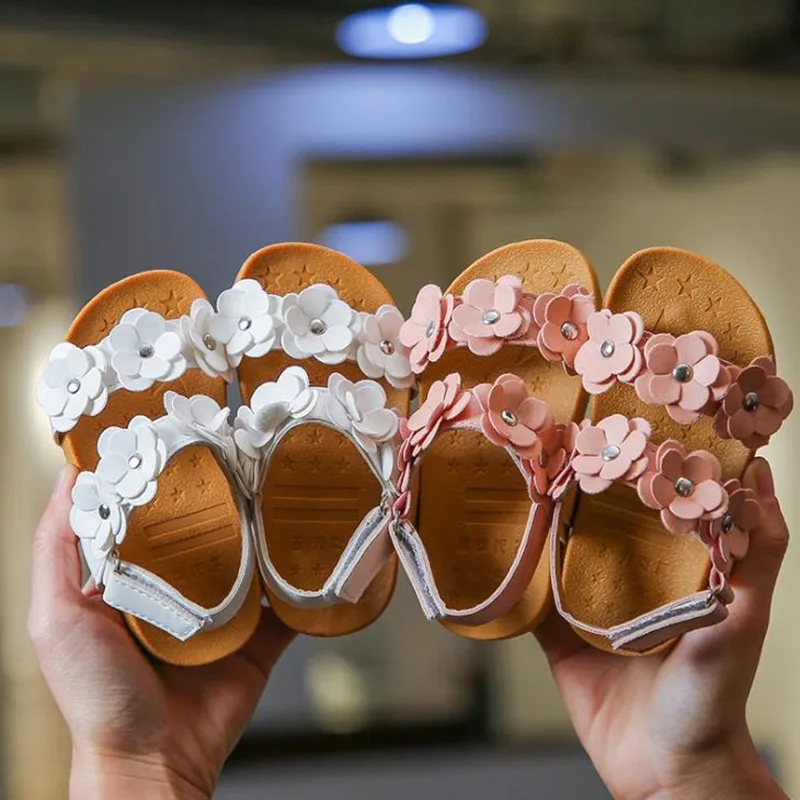

HaoChengJiaDe New Beach Girls Sandals Kids Children Sandals For Girls Fashion Big Flower Baby Girls Flat Pricness Beach Shoes