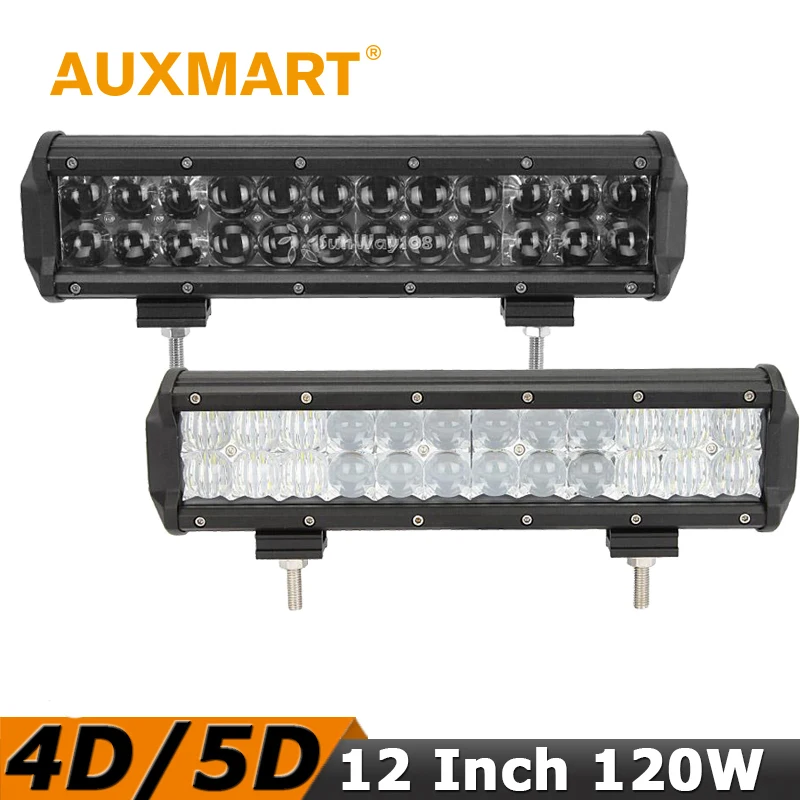 Auxmart CREE Chips 12" 120W 4D/5D LED Light Bar Combo Beam Car Light Bar Offroad 12V 24V Truck ATV UTV 4WD Tractor 4X4