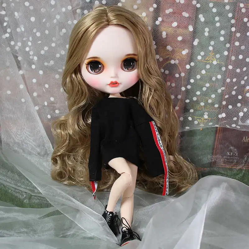 Белый ICY blyth кукла матовое лицо белая кожа золотые кудри волосы костюм куклы с зубами губы брови 30 см DIY BJD SD подарок - Цвет: Белый