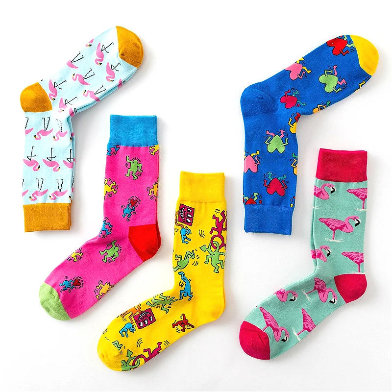 

New women's personality fun animal pattern doodle cartoon flamingo funny fashion cotton socks 1 pairs